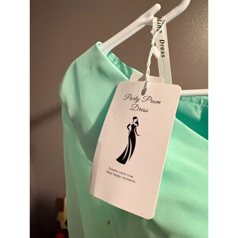 Party Prom Dress - Mint Green One Piece with Gold Floral Applique Sz 10